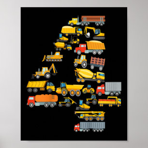 Barn 4-års födelsedags pojke Konstruktion Grävmask Poster