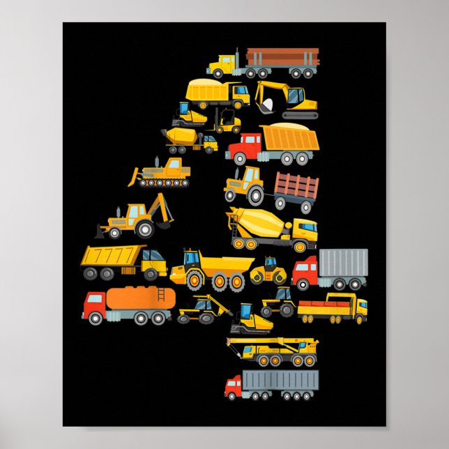 Barn 4-års födelsedags pojke Konstruktion Grävmask Poster (Framsidan)