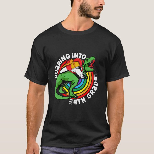 Barn 4:e Klass Dinosaur Roaring T Rex Tillbaka til Shirt (Framsida)