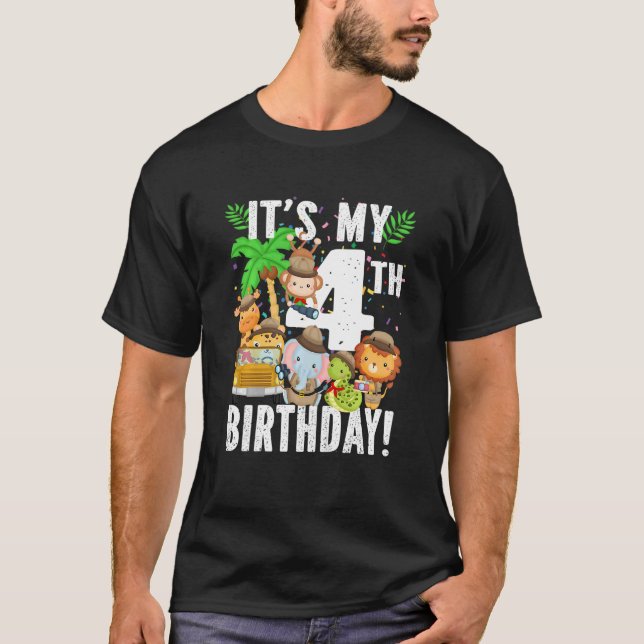 Barn 4 FYRA år gamla zoo-födelsedagskalender safar T Shirt (Framsida)