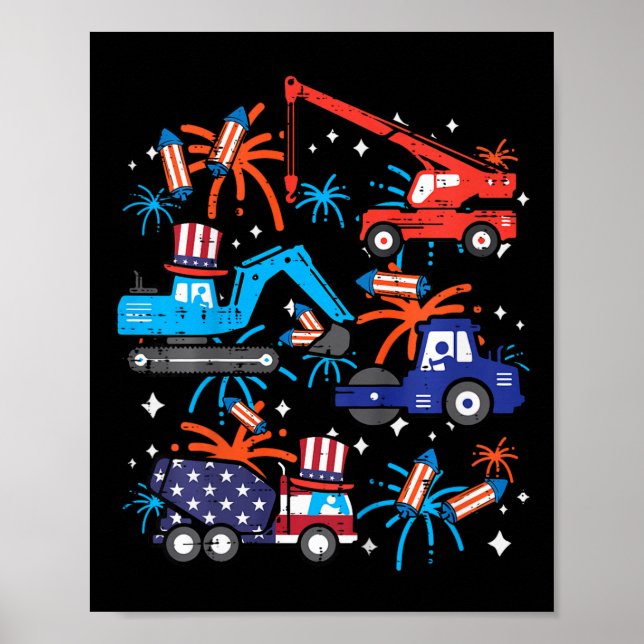 Barn 4 juli konstruktions lastbilar fordon patriot poster (Framsidan)