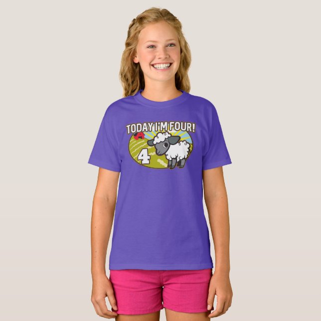 Barn 4e födelsedagen i dag är jag fyra! Cute Lamb T Shirt (Hel framsida)