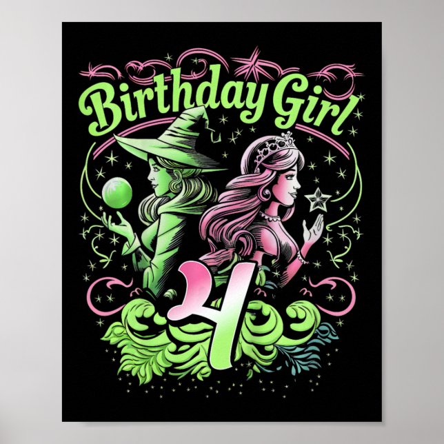 Barn 4e födelsedagen, Rosa och Grönt 4 år gammal Poster (Framsidan)
