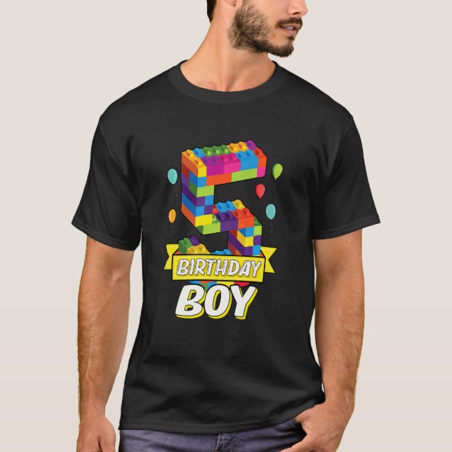 Barn 5 år gamla Bygger block 5:e födelsedagen T Shirt (Framsida)