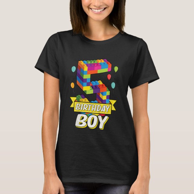 Barn 5 år gamla Bygger block 5:e födelsedagen T Shirt (Framsida)