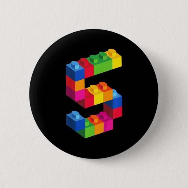 Barn 5 år gamla Bygger block födelsedagsbrickor 5 Knapp (Framsida)