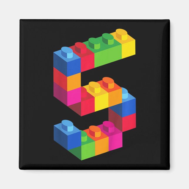 Barn 5 år gamla Bygger block födelsedagsbrickor 5 Magnet (Framsidan)