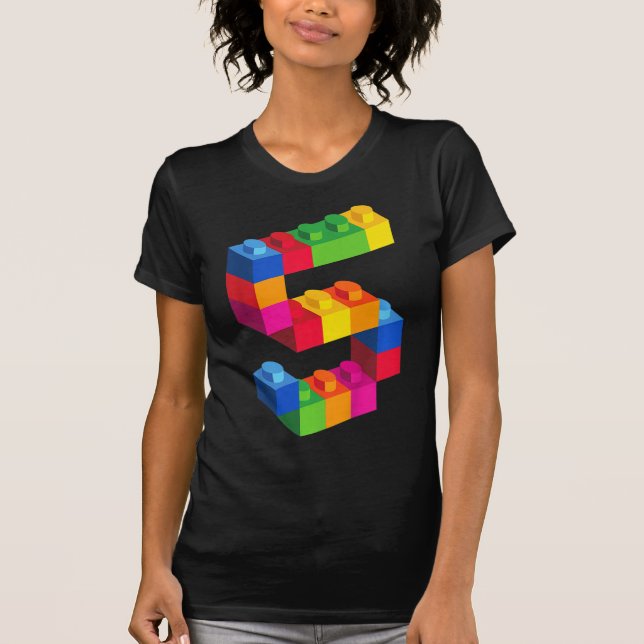 Barn 5 år gamla Bygger block födelsedagsbrickor 5 T Shirt (Framsida)