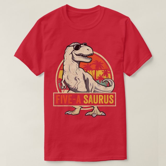 Barn 5 år gamla dinosaur födelsedag 5: e Rex Dino  T Shirt (Design framsida)