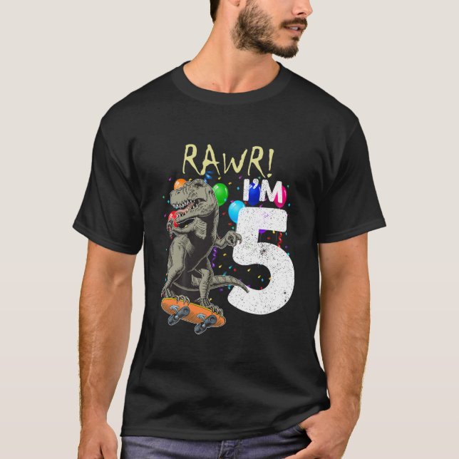 Barn 5 år gammal 5:e födelsedag Rex Dinosaur T Shirt (Framsida)