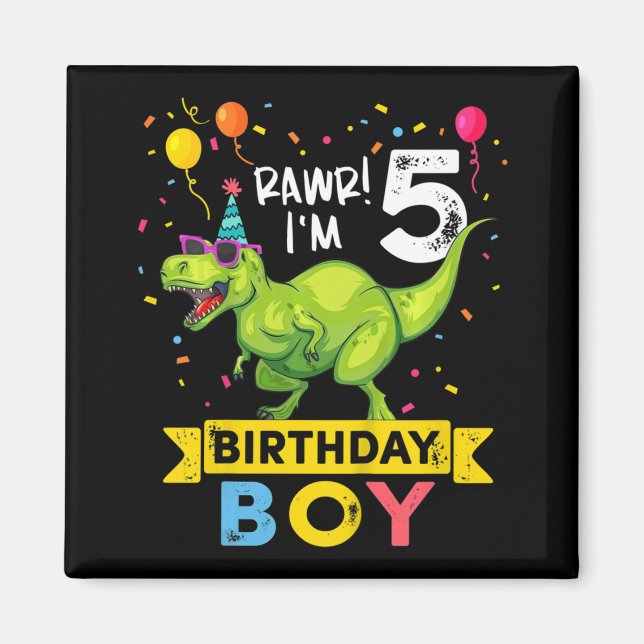 Barn 5 år gammal 5:e födelsedagstjälle T Rex Dinos Magnet (Framsidan)