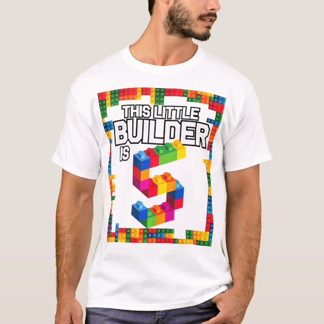Barn 5 år gammal Byggnad blockerar födelsedagen T  Shirt (Framsida)