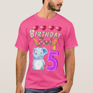 Barn 5 år gammal elefant Birthday Girl Cute 5th Pa T Shirt
