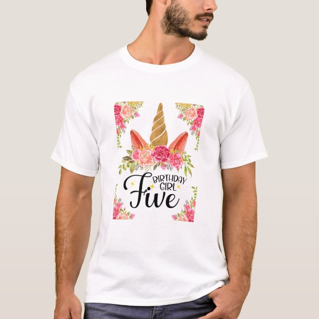 Barn 5 år gammal födelsedagsflicka ger Unicorn 5 T Shirt (Framsida)