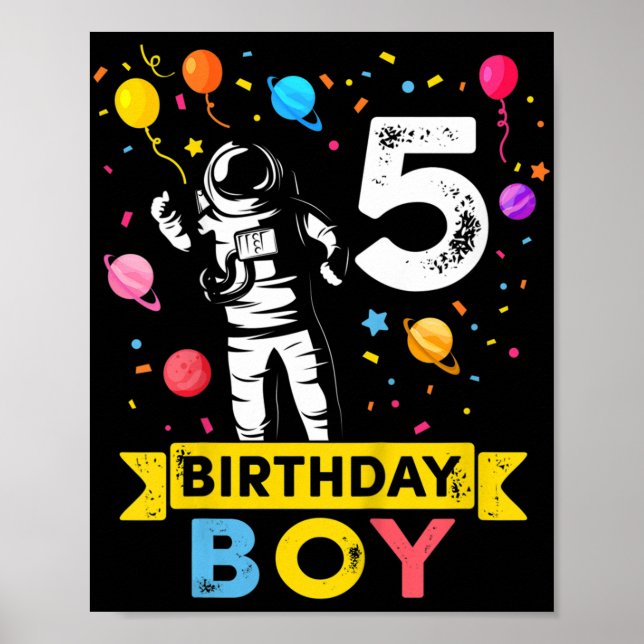 Barn 5 år gammal pojke Astronaut 5:e födelsedagspo Poster (Framsidan)