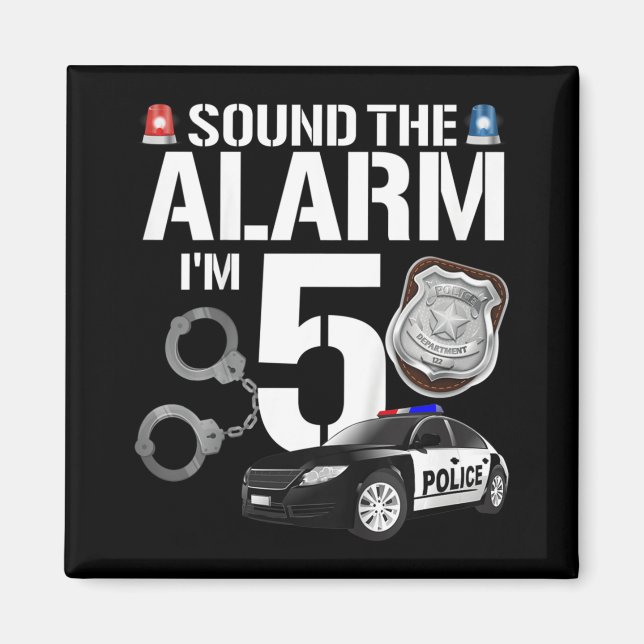 Barn 5 år gammal polis födelsedag Cop Car 5 t Magnet (Framsidan)