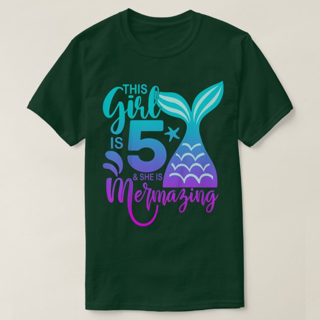 Barn 5 år gammal Sjöjungfru 5:e födelsedagen F T Shirt (Design framsida)