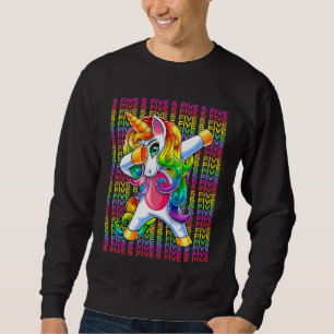 Barn 5 år gammal Unicorn Dabbing 5:e födelsedagen Lång Ärmad Tröja