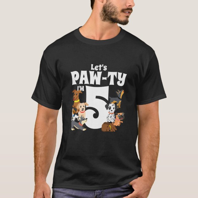 Barn 5 år gammal valp Hund Birthday Pawty Hundar 5 T Shirt (Framsida)