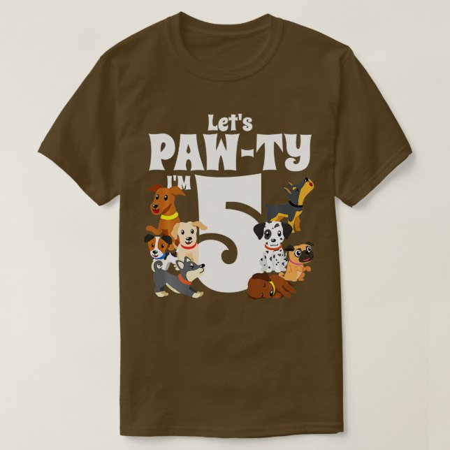 Barn 5 år gammal valpen Hund Birthday Pawty Hundar T Shirt (Design framsida)