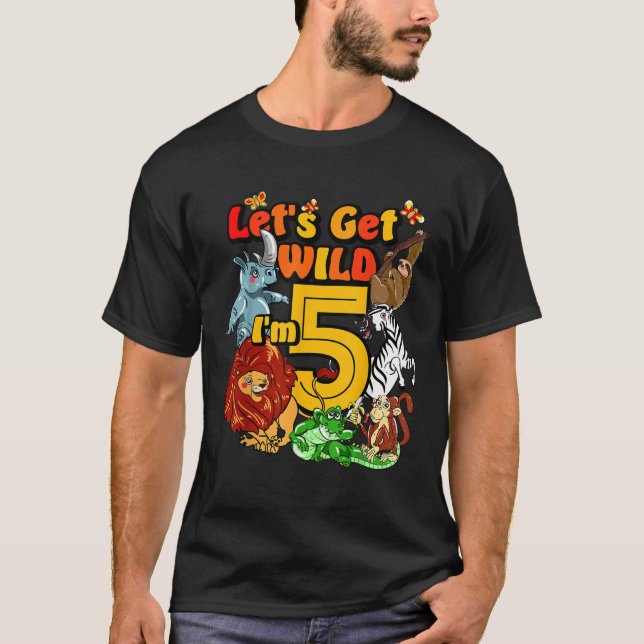 Barn 5 år gammal Zoo Birthday Shirt Safari Jungle  T Shirt (Framsida)