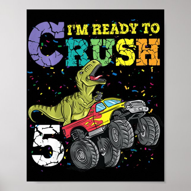 Barn 5 år Gammalt 5: e födelsedag Dinosaur Trex po Poster (Framsidan)