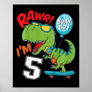 Barn 5-års födelsedag 5 år gammal pojke T-rex Skat Poster