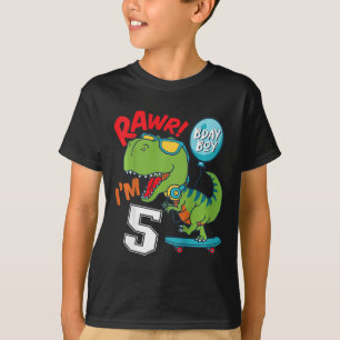 Barn 5-års födelsedag 5 år gammal pojke T-rex Skat T Shirt