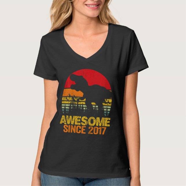 Barn 5:e födelsedag Dinosaur Trex 5 år gammal Awe T Shirt (Framsida)
