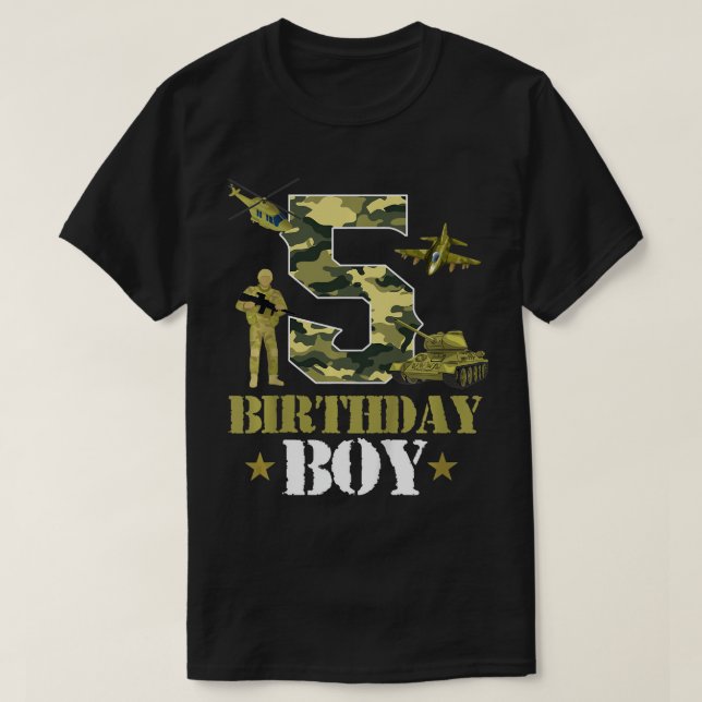 Barn 5:e födelsedag Militära kambojor 5 år T Shirt (Design framsida)