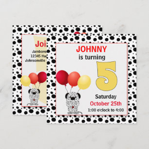 Barn 5:e födelsedag Röd och Gult Dalmatien Inbjudningar
