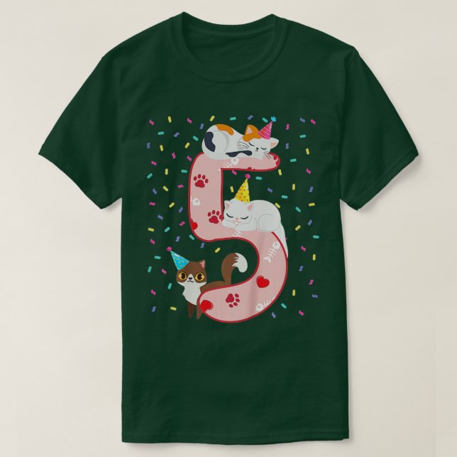 Barn 5:e födelsedag Söta kattkläder 5 år gamla T Shirt (Design framsida)