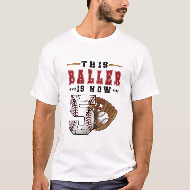 Barn 5:e födelsedagen Baskeball Boy 5-åring Baseb T Shirt (Framsida)