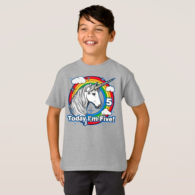 Barn 5:e födelsedagen Rainbow Unicorn Idag: T Shirt (Hel framsida)