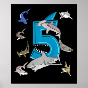 Barn 5:e födelsedagsboys Shark White Shark Poster
