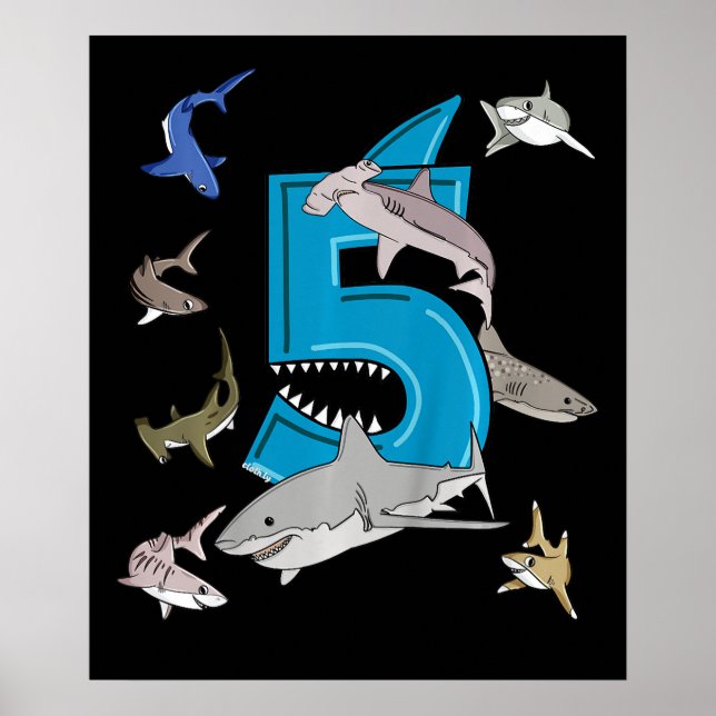 Barn 5:e födelsedagsboys Shark White Shark Poster (Framsidan)