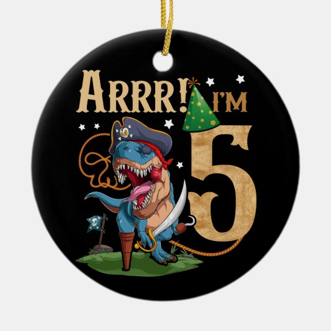 Barn 5: e födelsedagshirattpojke 5 år gammal Pirat Julgransprydnad Keramik (Framsidan)