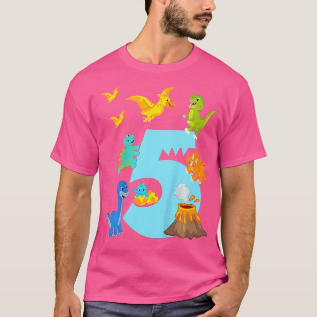 Barn 5:e födelsedagstorgen Dino-utrustning - fem å T Shirt (Framsida)