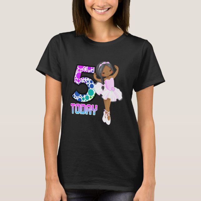 Barn 5 i dag, lilla flickor Ballet Birthday Black  T Shirt (Framsida)
