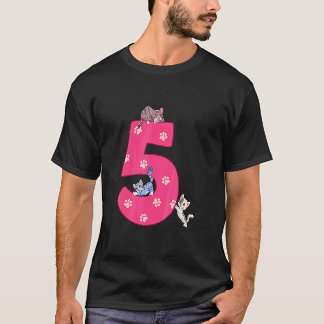 Barn 5 timmar Katt födelsedag Firman 5 år gammal K T Shirt (Framsida)