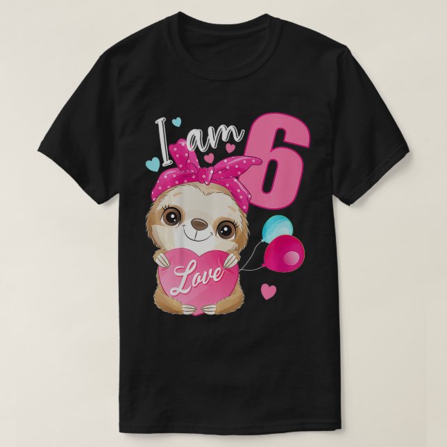 Barn 6 år gamla 6 födelsetjänstflicka Sloth T Shirt (Design framsida)