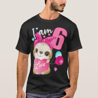 Barn 6 år gamla 6 födelsetjänstflicka Sloth T Shirt