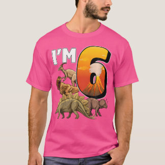 Barn 6 år gamla dinosaurier Birthday 6e Party Pale T Shirt