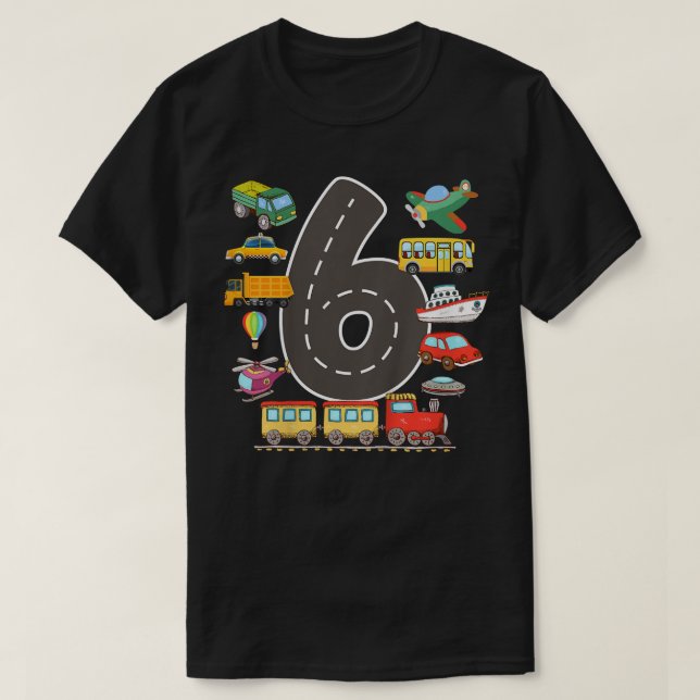 Barn 6 år gamla Transport-födelsedagsbojor i 6e T Shirt (Design framsida)