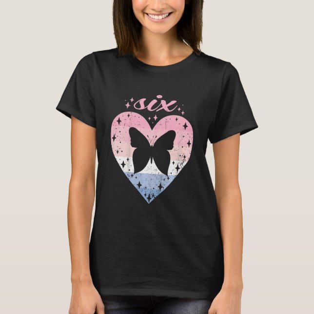 Barn 6 år gammal cute Butterfly Birthday Girl 6e B T Shirt (Framsida)