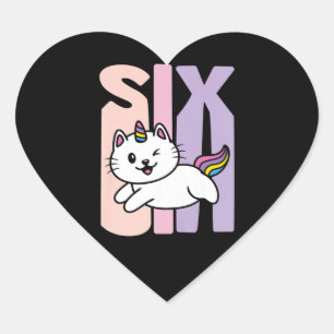 Barn 6 år gammal cute Caticorn Unicorn Birday Hjärtformat Klistermärke