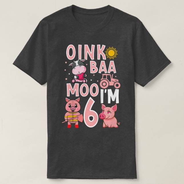 Barn 6 år gammal flicka Boskap Cute 6e Birthd T Shirt (Design framsida)