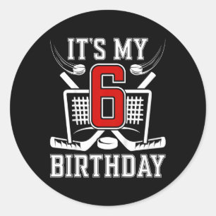 Barn 6-års födelsedag ishockey pojke 6 år gammal i runt klistermärke