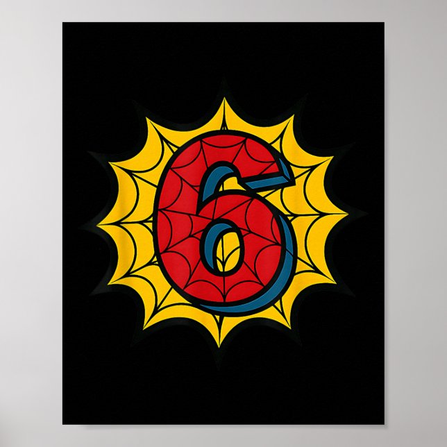 Barn 6-års födelsedags spindel tema firande 6 år g poster (Framsidan)