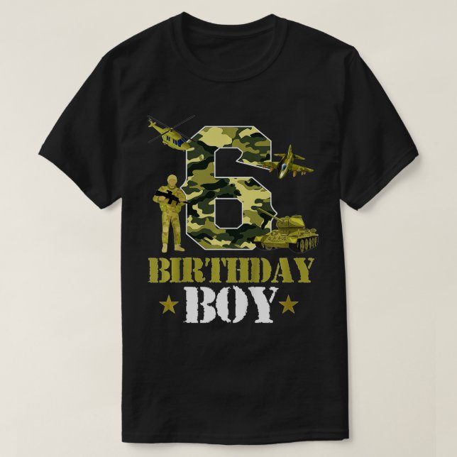Barn 6e Birthday Militaire Themed Camo Boys 6 år T Shirt (Design framsida)